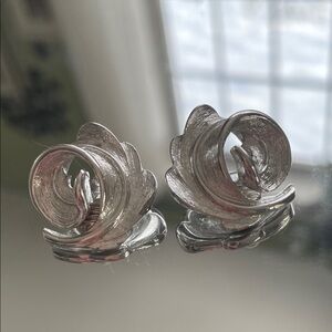 Monet Shimmering Silver Leaf Clip-On Earrings